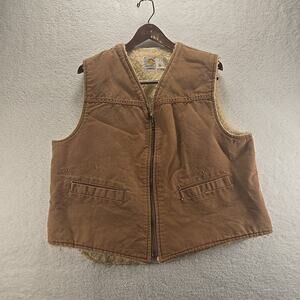 Vintage Carhartt Vest Mens XL Brown 6SV Sherpa Lined Full Zip Canvas